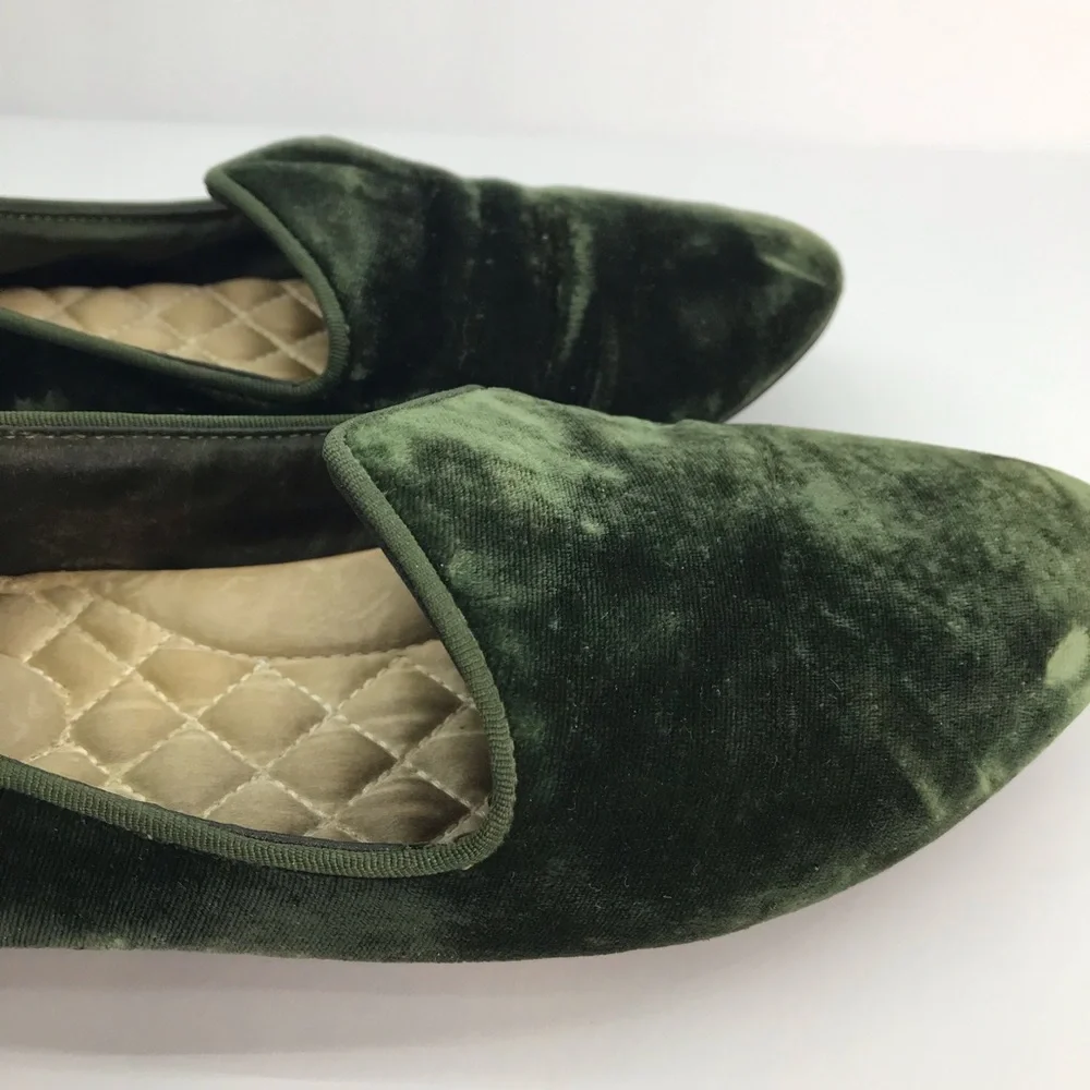 Birdies Women's The Heron Green Plush Velvet Loafers Flats Shoes